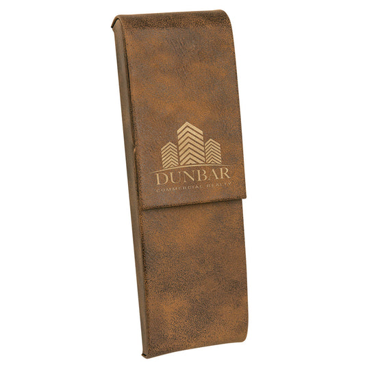 Personalized Laser Engraved 6 1/2" x 2" Rustic/Gold  Leatherette Double Pen Case