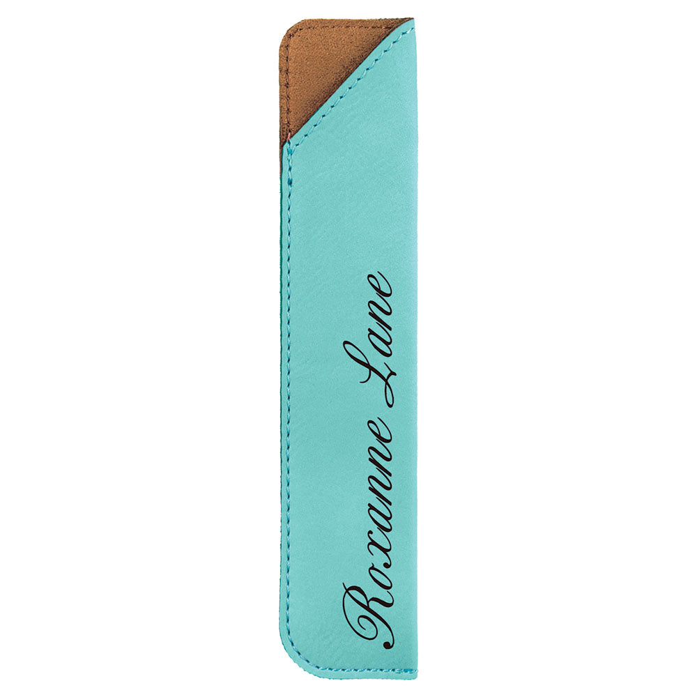 Personalized Laser Engraved 6 1/4" Teal  Leatherette Pen Sleeve