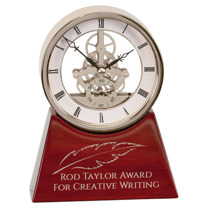 Personalized Laser Engraved 7 1/4" Executive Silver & Rosewood Piano Finish Clock