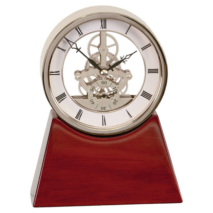 Personalized Laser Engraved 7 1/4" Executive Silver & Rosewood Piano Finish Clock