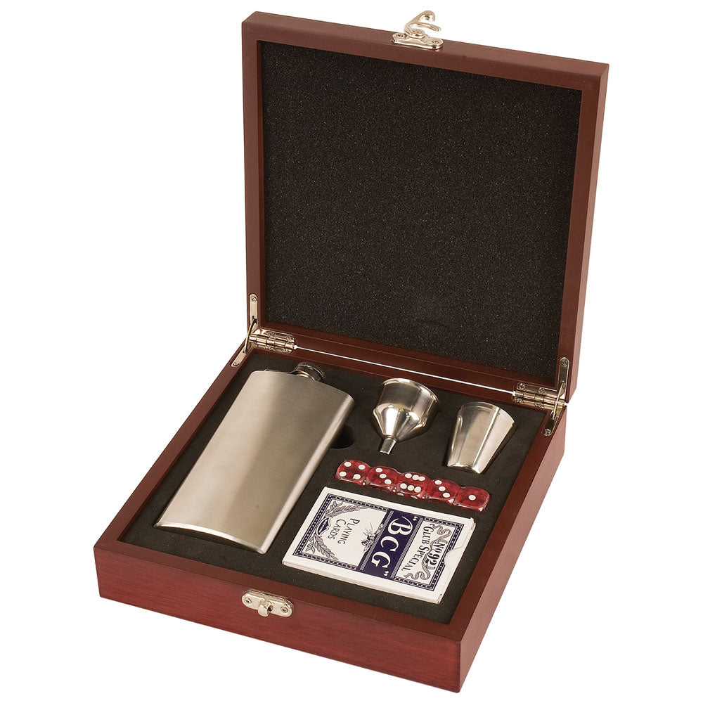 Personalized Laser Engraved Rosewood Game Finish Flask Set