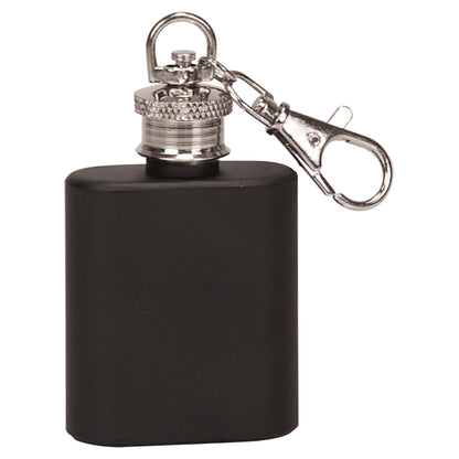 Personalized Laser Engraved  1 oz. Matte Black Stainless Steel Flask Keychain