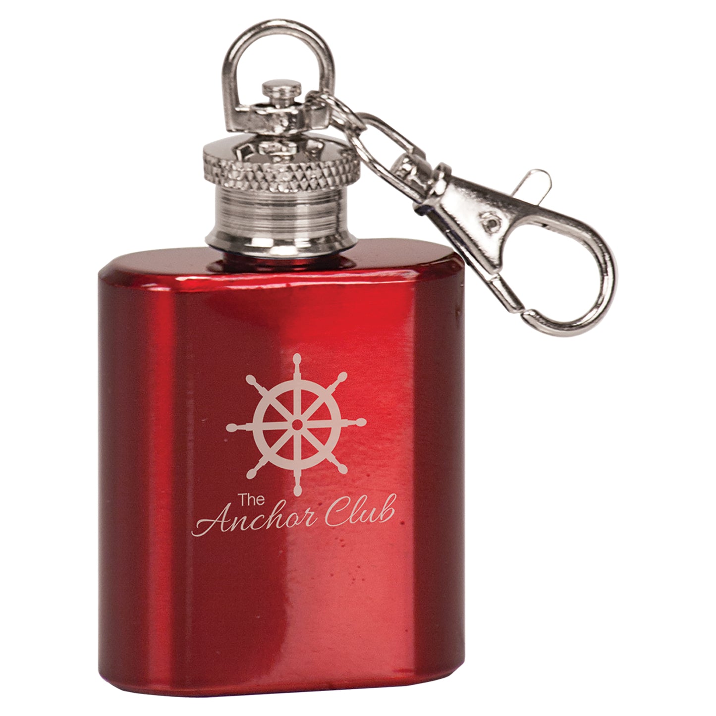 Personalized Laser Engraved  1 oz. Gloss Red Stainless Steel Flask Keychain