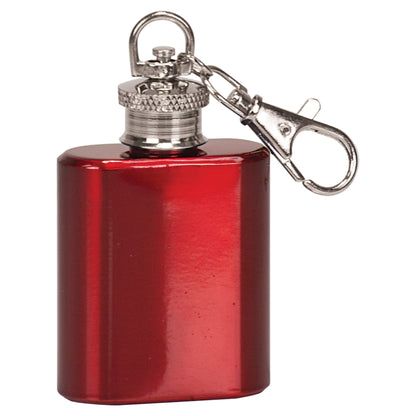 Personalized Laser Engraved  1 oz. Gloss Red Stainless Steel Flask Keychain