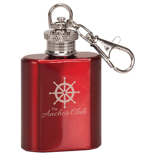 Personalized Laser Engraved 1 oz. Gloss Red Flask Keychain