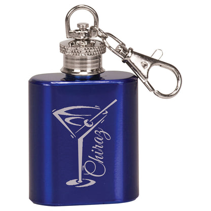 Personalized Laser Engraved 1 oz. Gloss Blue Flask Keychain