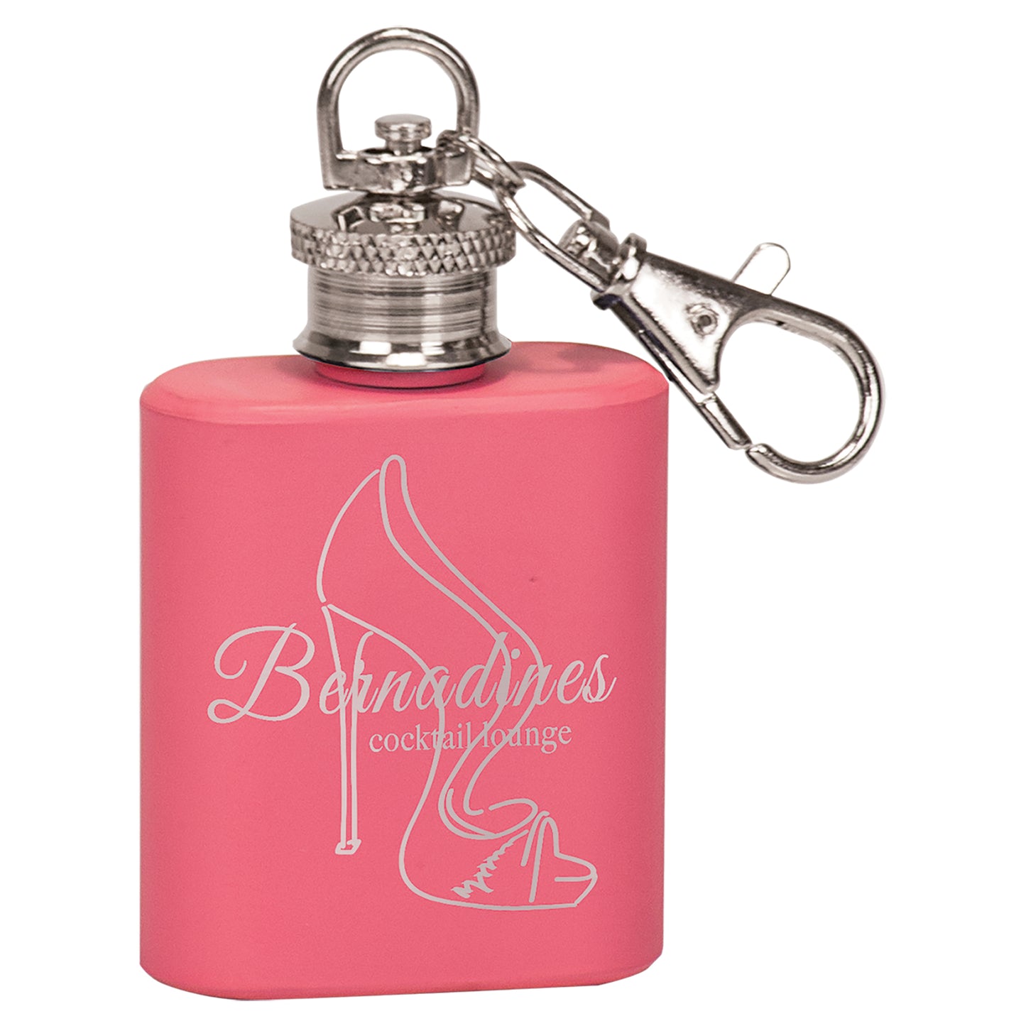 Personalized Laser Engraved  1 oz. Matte Pink Stainless Steel Flask Keychain