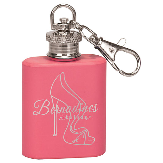 Personalized Laser Engraved 1 oz. Matte Pink Flask Keychain