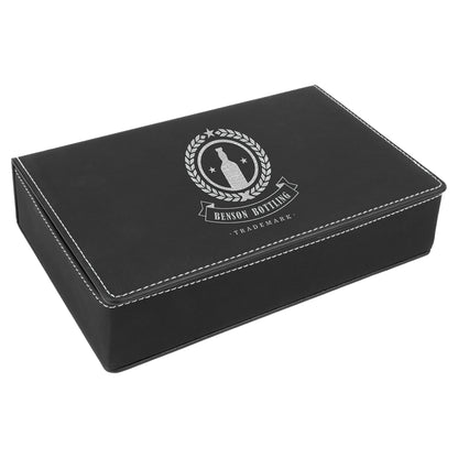  Personalized Laser Engraved 6 oz. Black Stainless Steel Flask Set in Black/Silver Leatherette Box