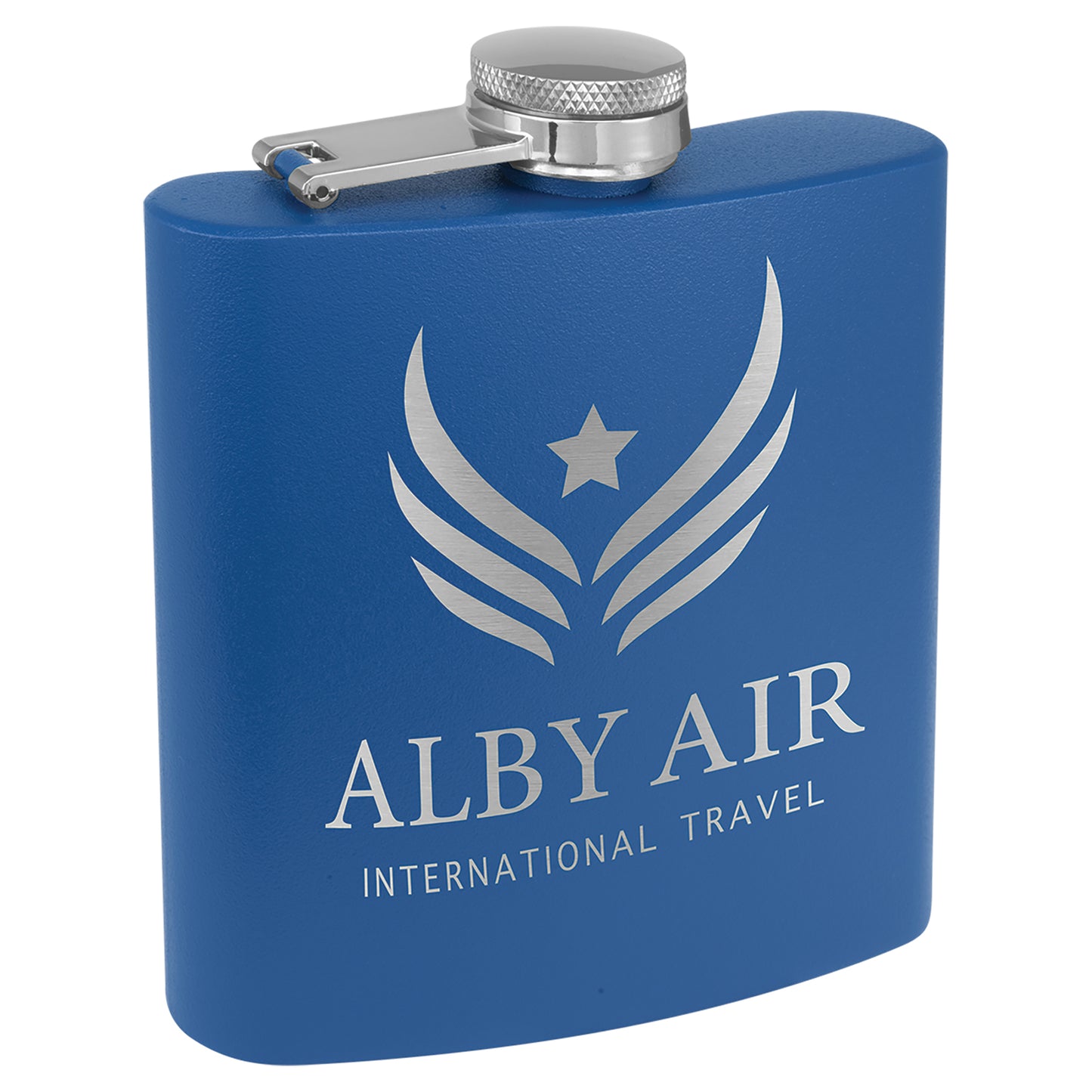 Personalized Laser Engraved  3 oz. Powder Coated Flask Royal Blue