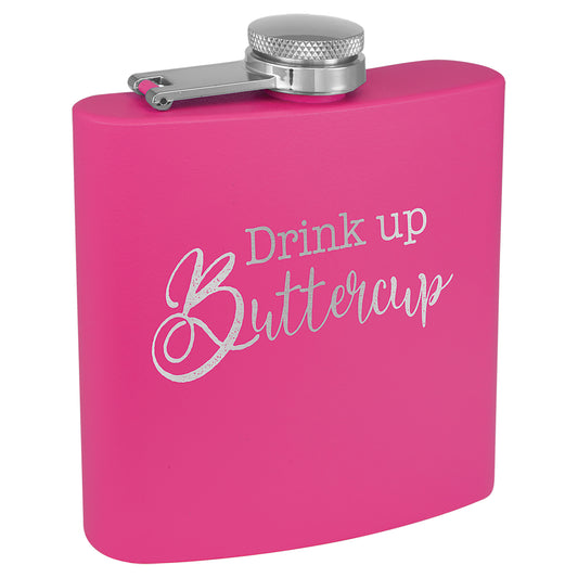 Personalized Laser Engraved  3 oz. Powder Coated Flask Pink