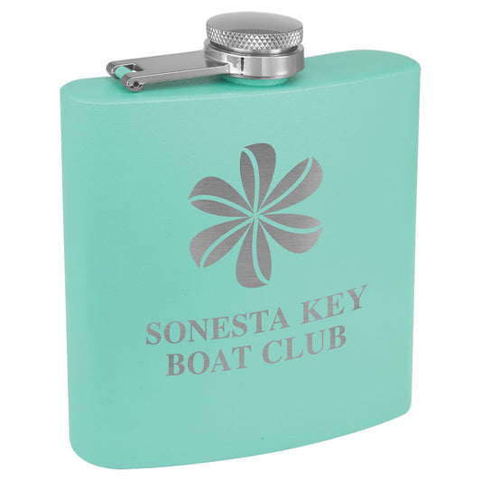 Personalized Laser Engraved 6 oz. Matte Teal Powder Coated  Stainless Steel Flask