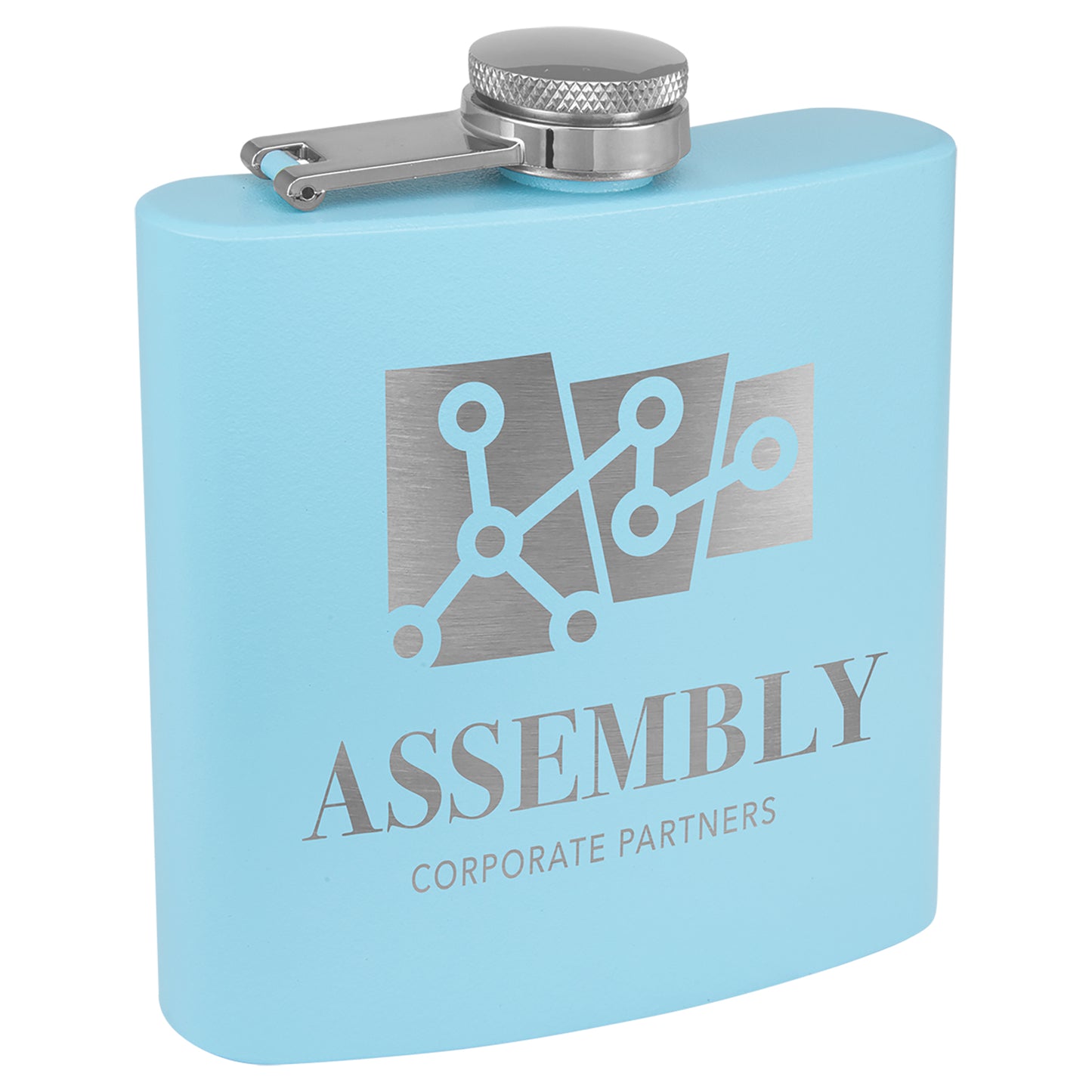 Personalized Laser Engraved  3 oz. Powder Coated Flask Light Blue