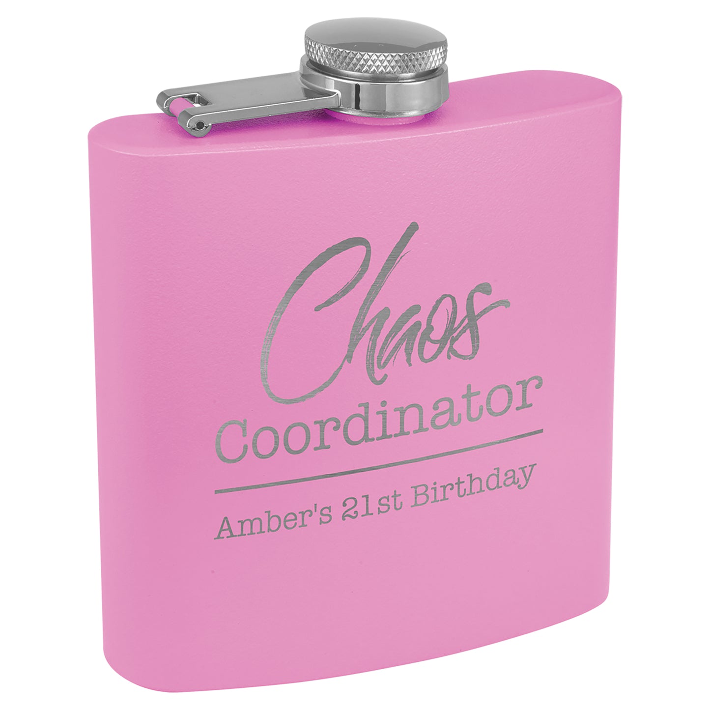 Personalized Laser Engraved  3 oz. Powder Coated Flask Light Purple