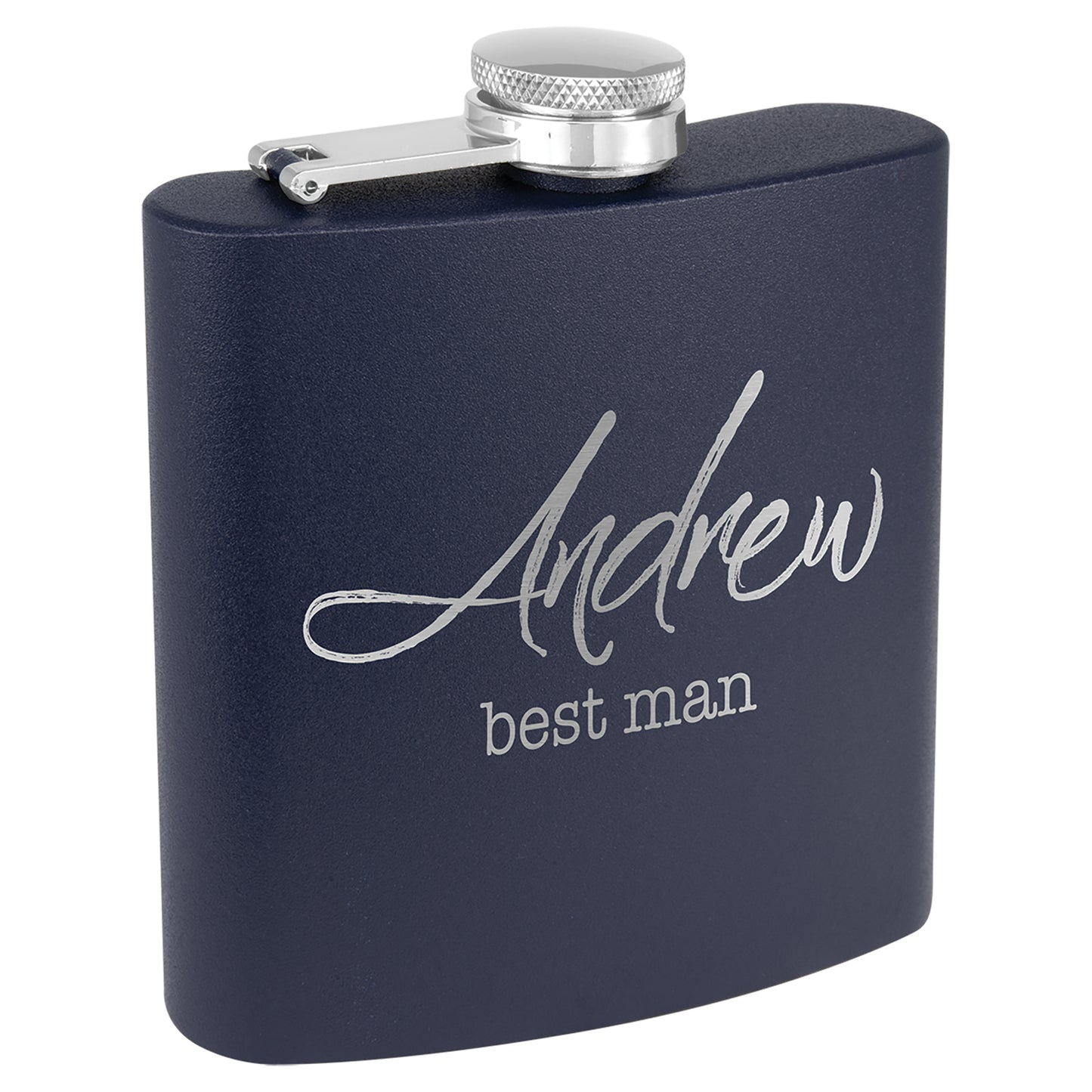 Personalized Laser Engraved  3 oz. Powder Coated Flask Navy Blue