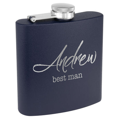 Personalized Laser Engraved 6 oz. Matte Navy Blue Powder Coated  Stainless Steel Flask