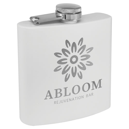 Personalized Laser Engraved  3 oz. Powder Coated Flask White