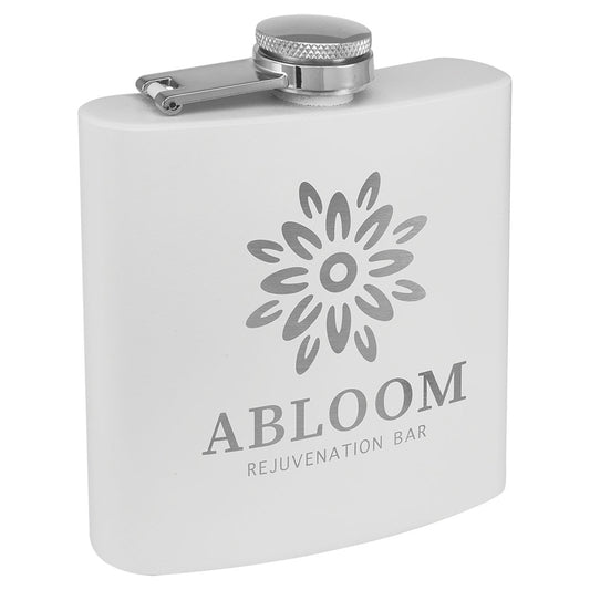 Personalized Laser Engraved 6 oz. Matte White Powder Coated  Stainless Steel Flask