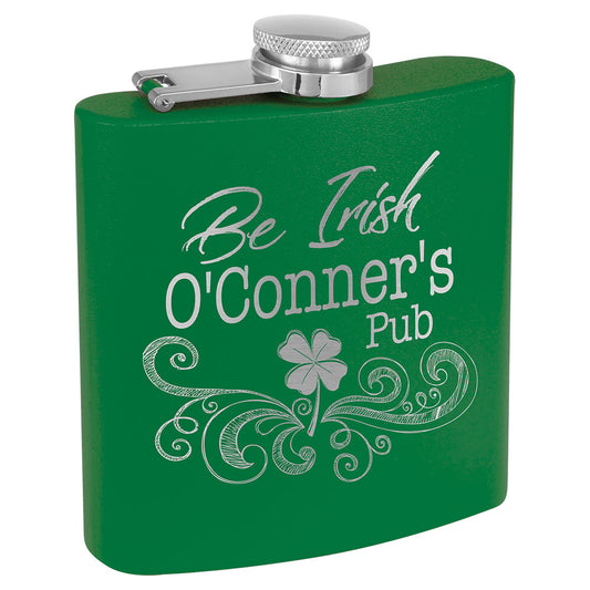 Personalized Laser Engraved 6 oz. Matte Green Powder Coated  Stainless Steel Flask