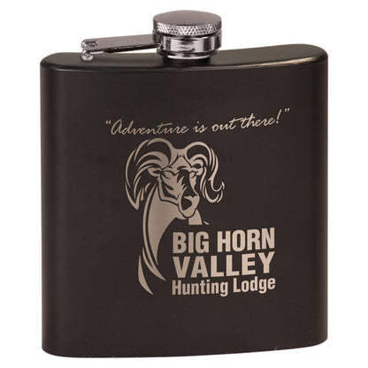 Personalized Laser Engraved 6 oz. Matte Black  Stainless Steel Flask