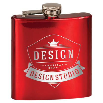 Personalized Laser Engraved  6 oz. Gloss Red Stainless Steel Flask