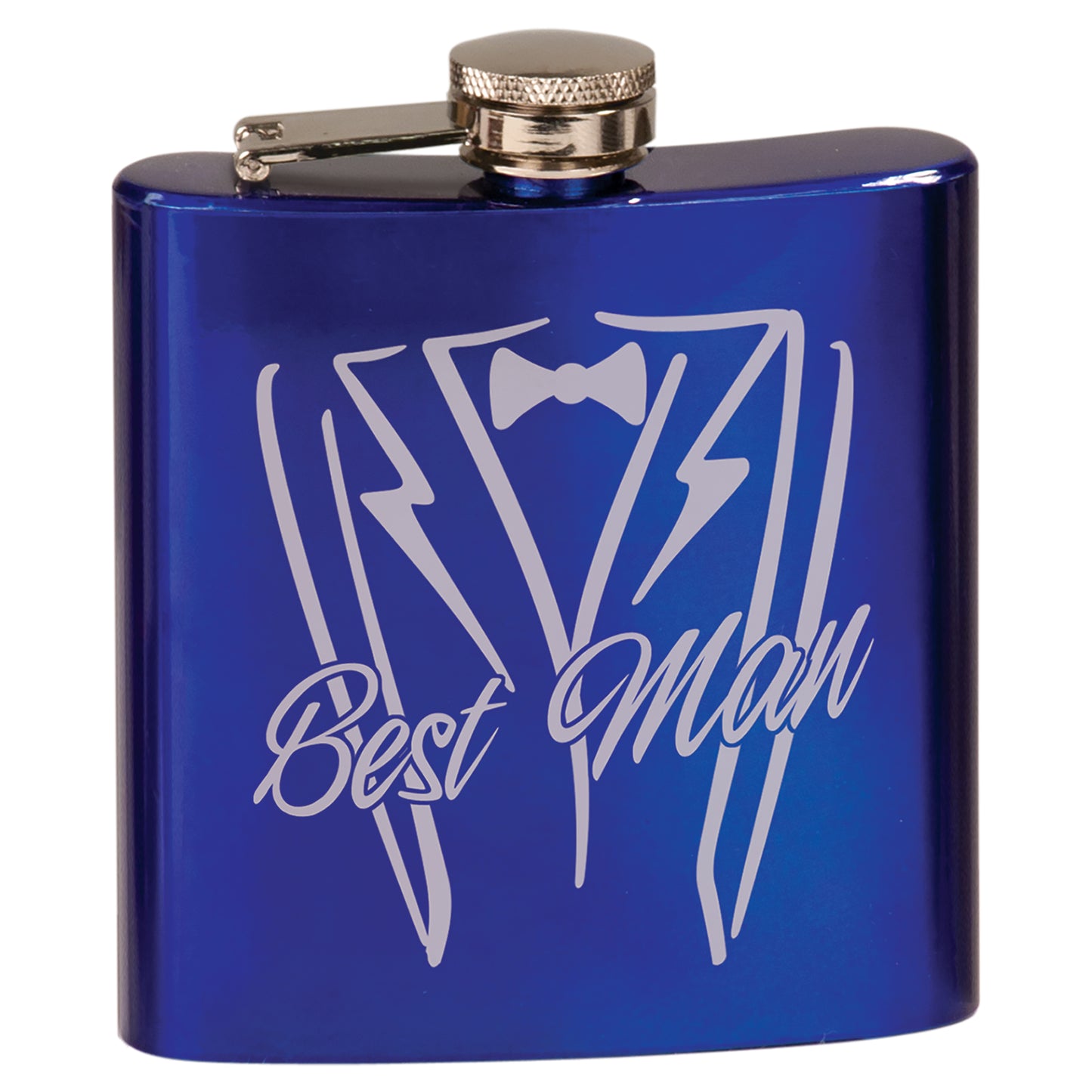 Personalized Laser Engraved  6 oz. Gloss Blue Stainless Steel Flask