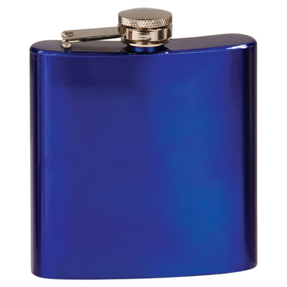 Personalized Laser Engraved  6 oz. Gloss Blue Stainless Steel Flask