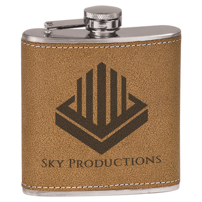 Personalized Laser Engraved  6 oz. Leather Stainless Steel Flask