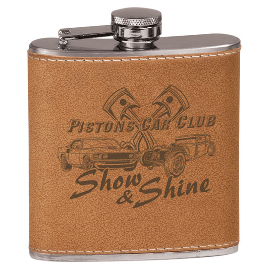 Personalized Laser Engraved 6 oz. Leather  Stainless Steel Flask