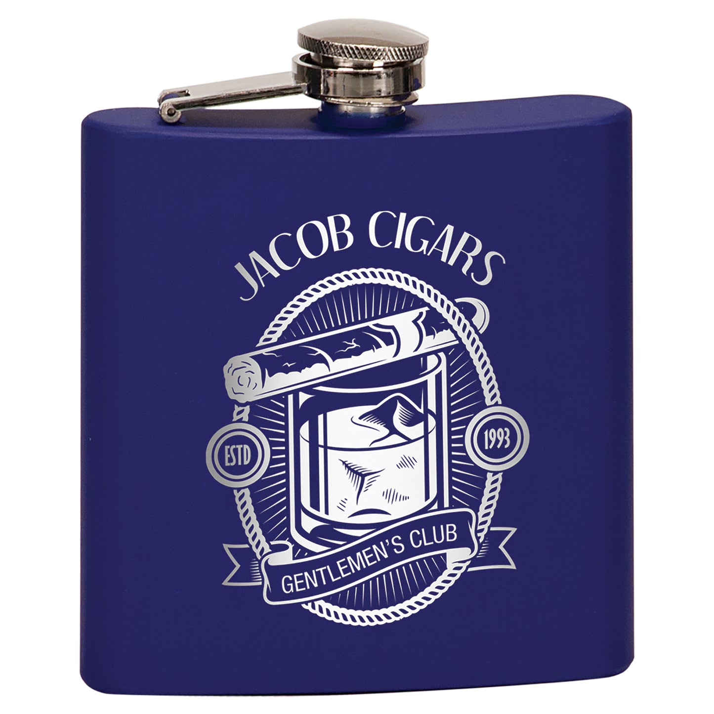 Personalized Laser Engraved  6 oz. Matte Blue Stainless Steel Flask