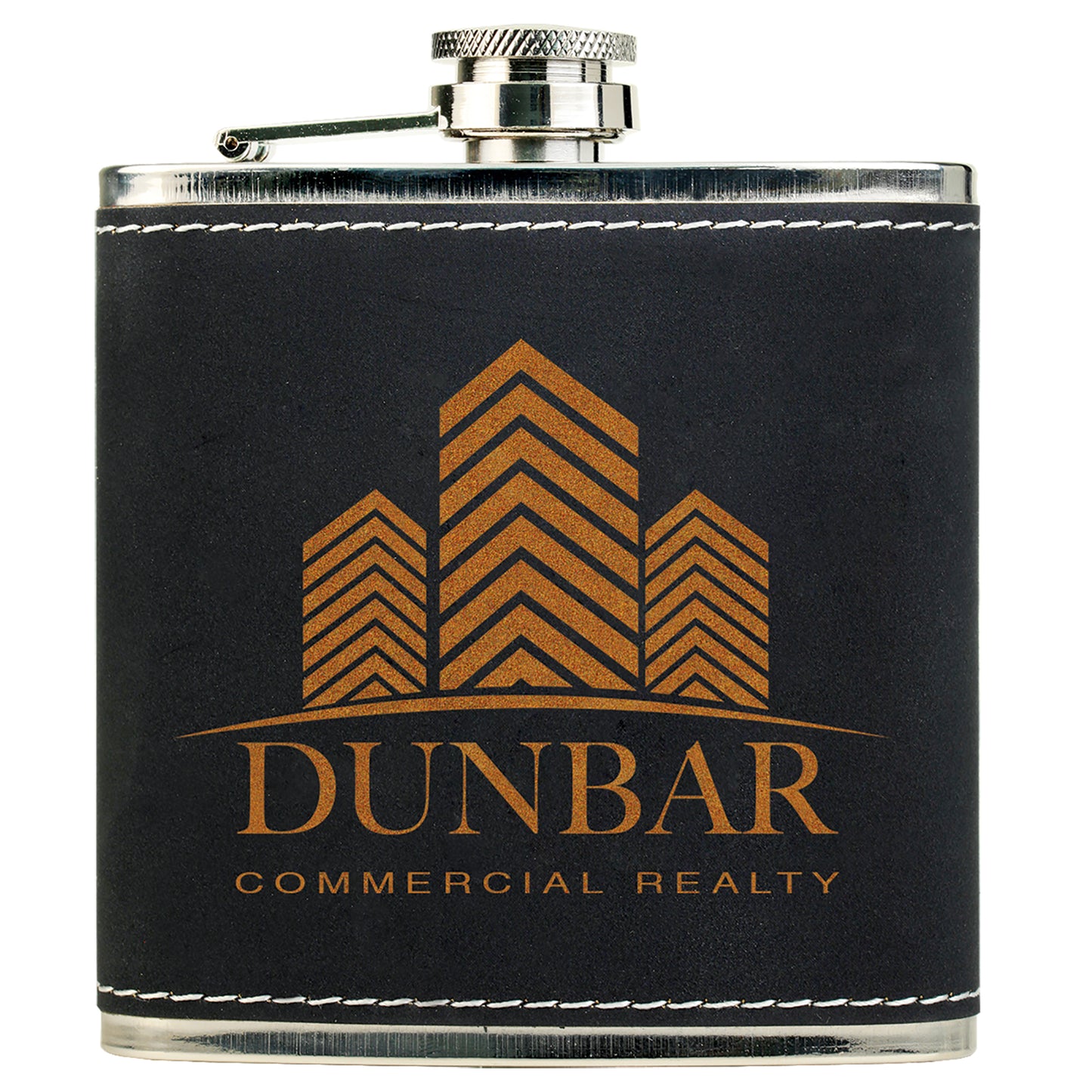 Personalized Laser Engraved  6 oz. Light Black & Gold Textured Stainless Steel Flask