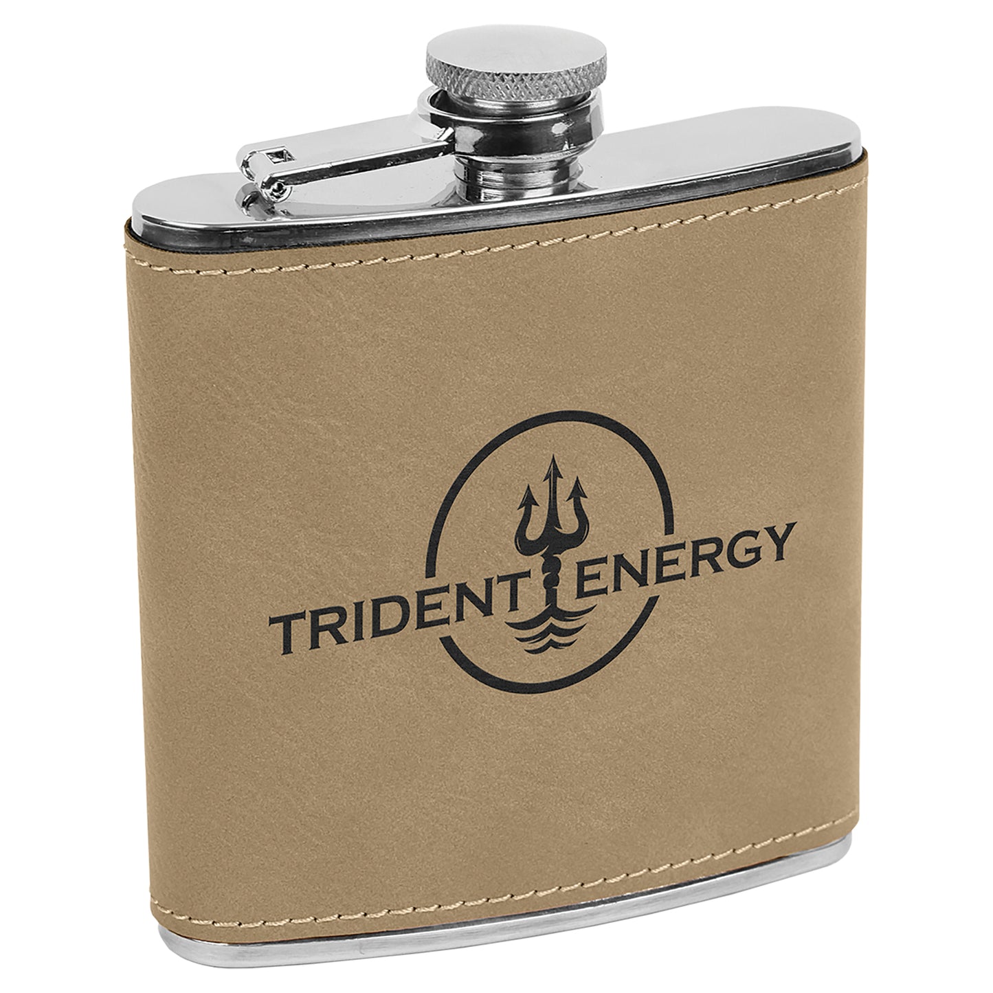 Personalized Laser Engraved  Light Brown Leatherette 6 oz. Flask