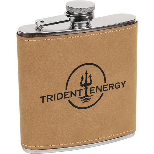 Personalized Laser Engraved 6 oz. Light Brown  Leatherette Stainless Steel Flask