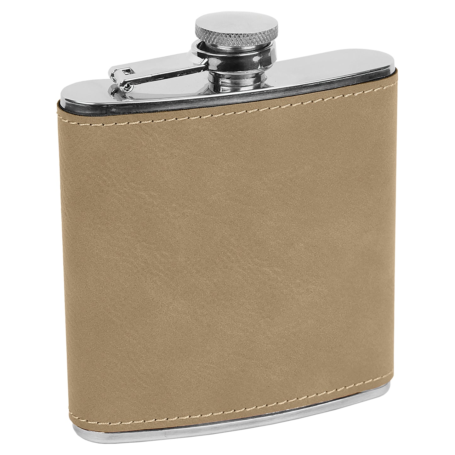 Personalized Laser Engraved  Light Brown Leatherette 6 oz. Flask