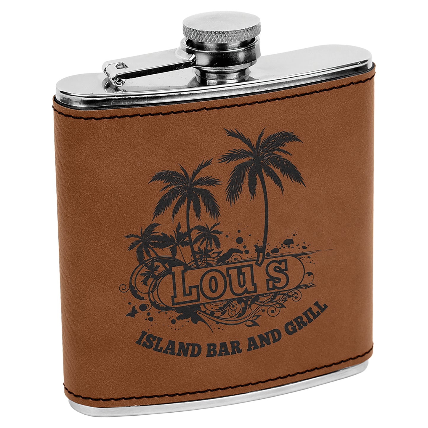 Personalized Laser Engraved  Dark Brown Leatherette 6 oz. Flask