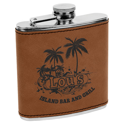  Personalized Laser Engraved 6 oz. Dark Brown Leatherette Stainless Steel Flask