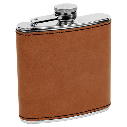 Personalized Laser Engraved 6 oz. Rawhide Leatherette Stainless Steel Flask