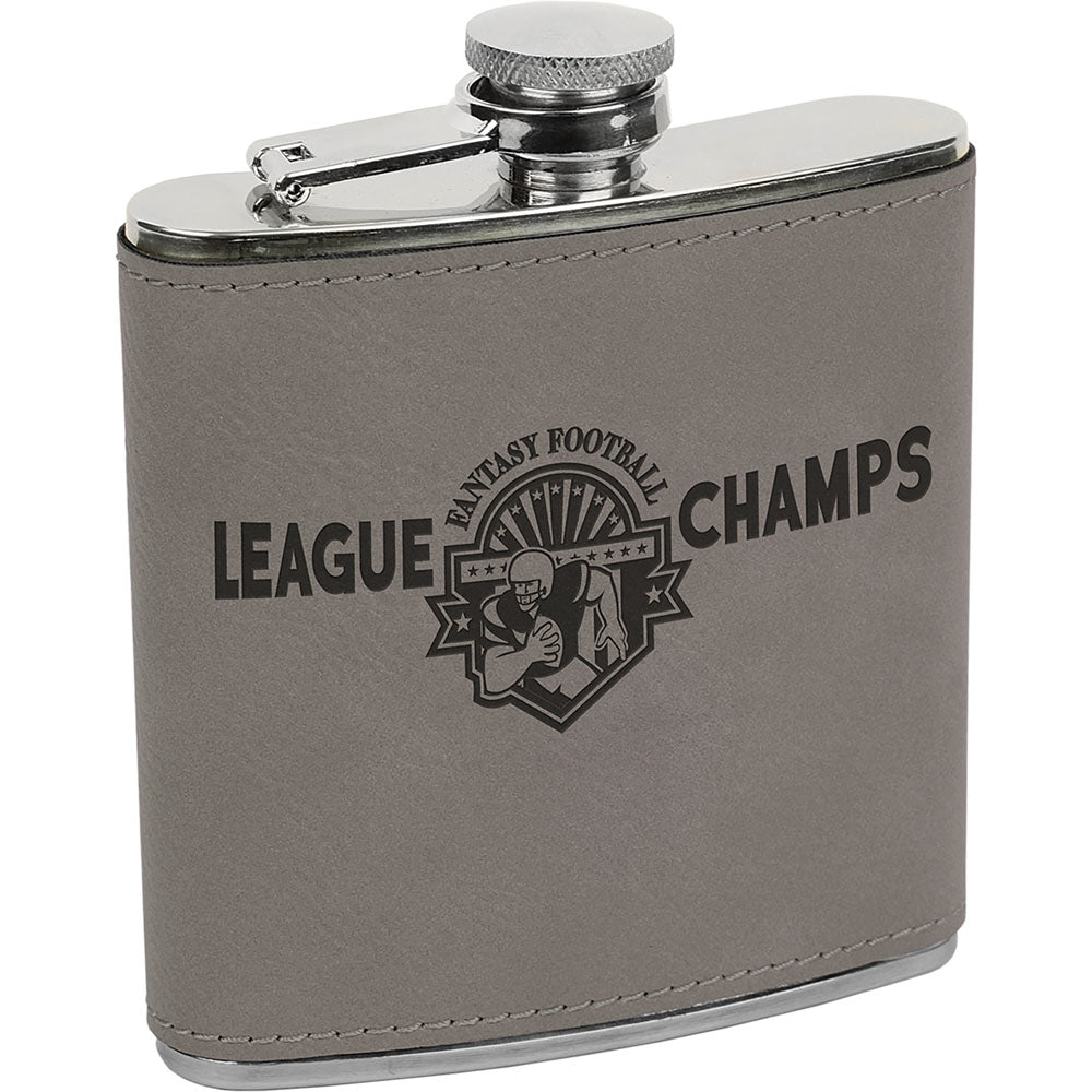 Personalized Laser Engraved 6 oz. Gray  Leatherette Stainless Steel Flask