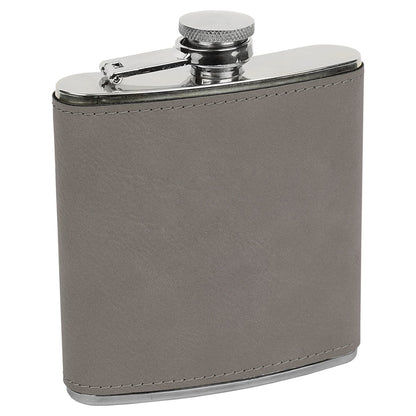 Personalized Laser Engraved 6 oz. Gray  Leatherette Stainless Steel Flask