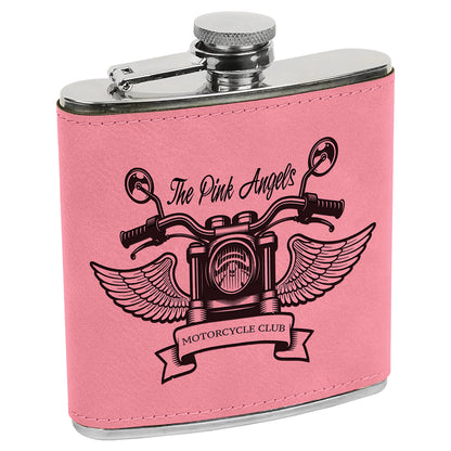 Personalized Laser Engraved  Pink Leatherette 6 oz. Flask