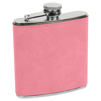 Personalized Laser Engraved 6 oz. Pink Leatherette Stainless Steel Flask