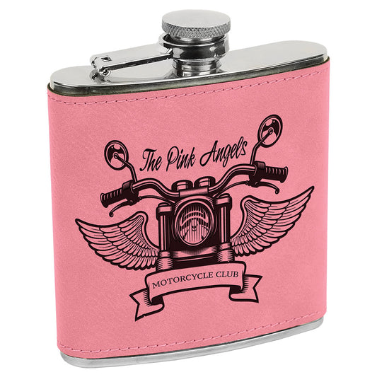 Personalized Laser Engraved 6 oz. Pink  Leatherette Stainless Steel Flask