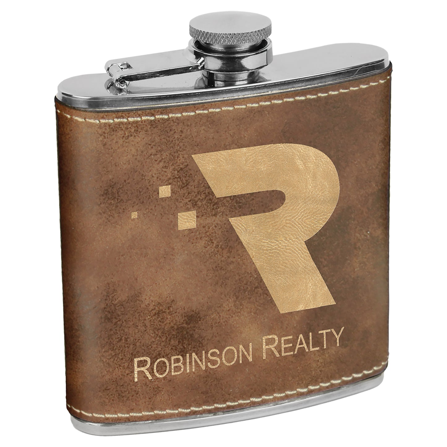 Personalized Laser Engraved  Rustic/Gold Leatherette 6 oz. Flask