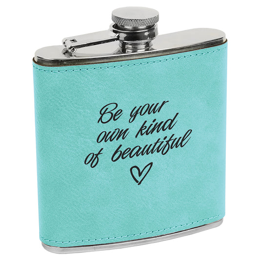 Personalized Laser Engraved  Teal Leatherette 6 oz. Flask