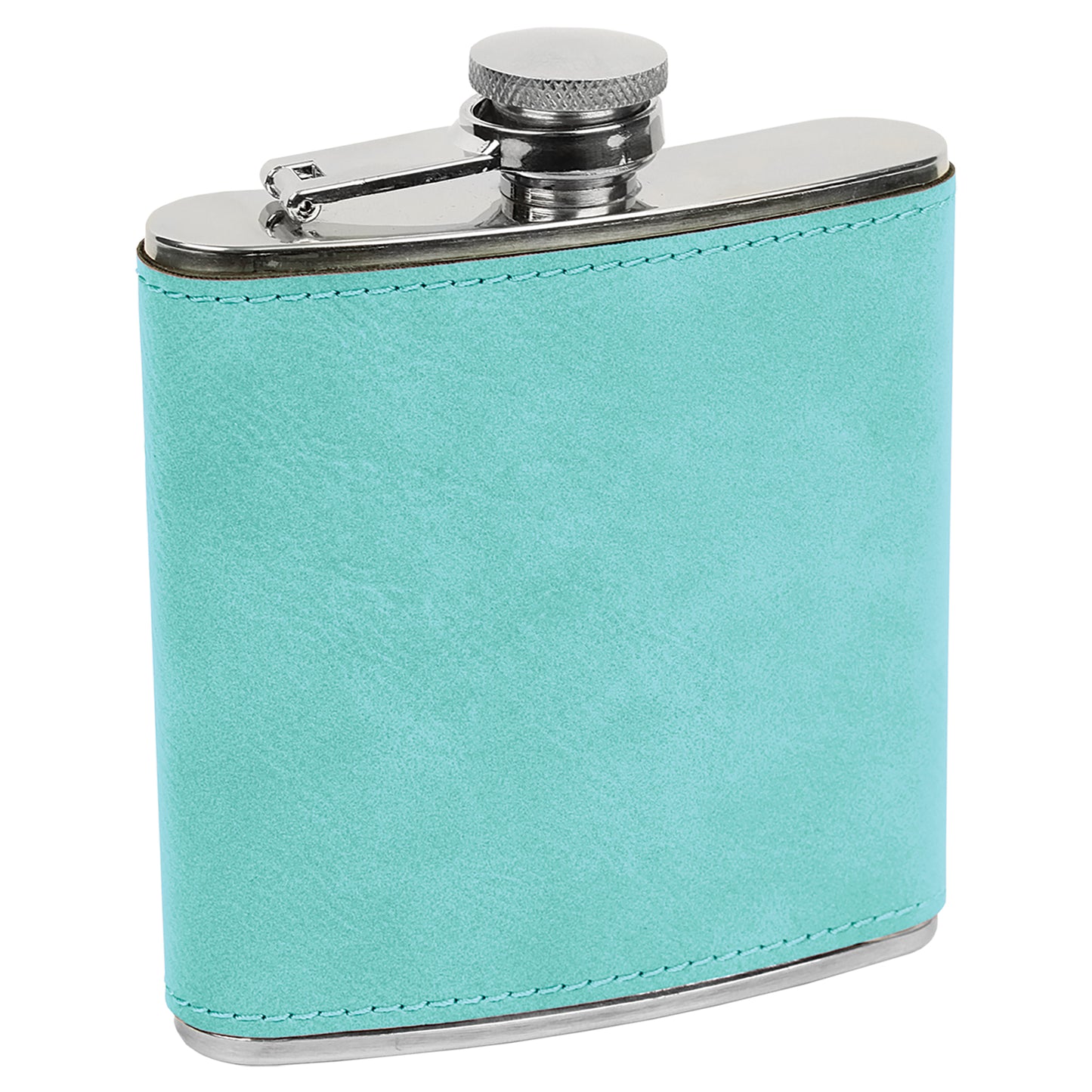 Personalized Laser Engraved  Teal Leatherette 6 oz. Flask