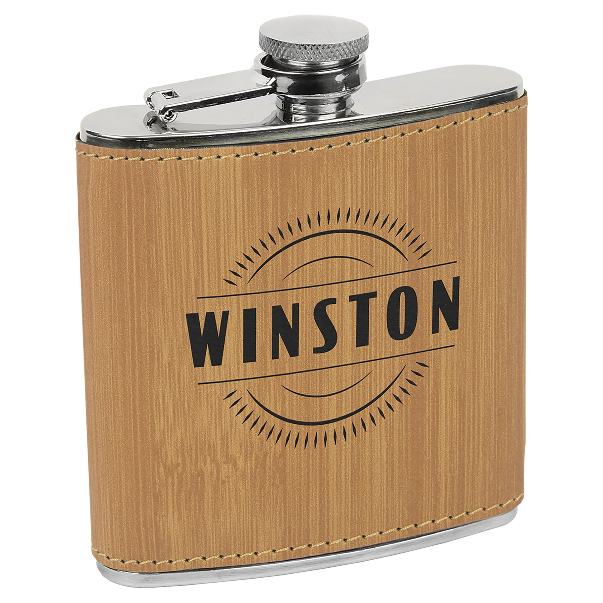  Personalized Laser Engraved 6 oz. Bamboo Leatherette Stainless Steel Flask