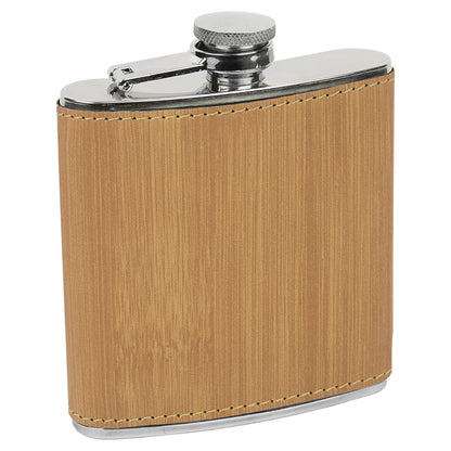 Personalized Laser Engraved  Bamboo Leatherette 6 oz. Flask