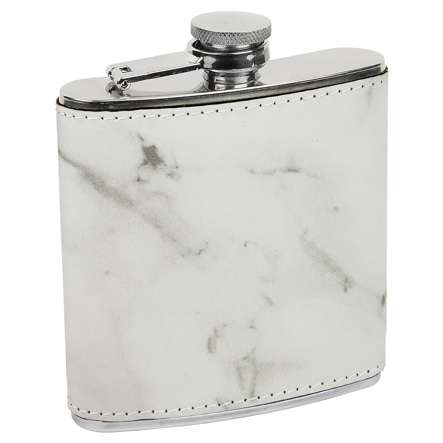 Personalized Laser Engraved  White Marble Leatherette 6 oz. Flask