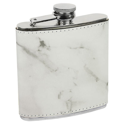 Personalized Laser Engraved 6 oz.White Marble  Leatherette Stainless Steel Flask