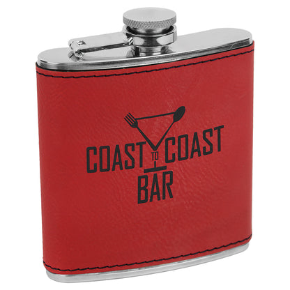 Personalized Laser Engraved  Red Leatherette 6 oz. Flask